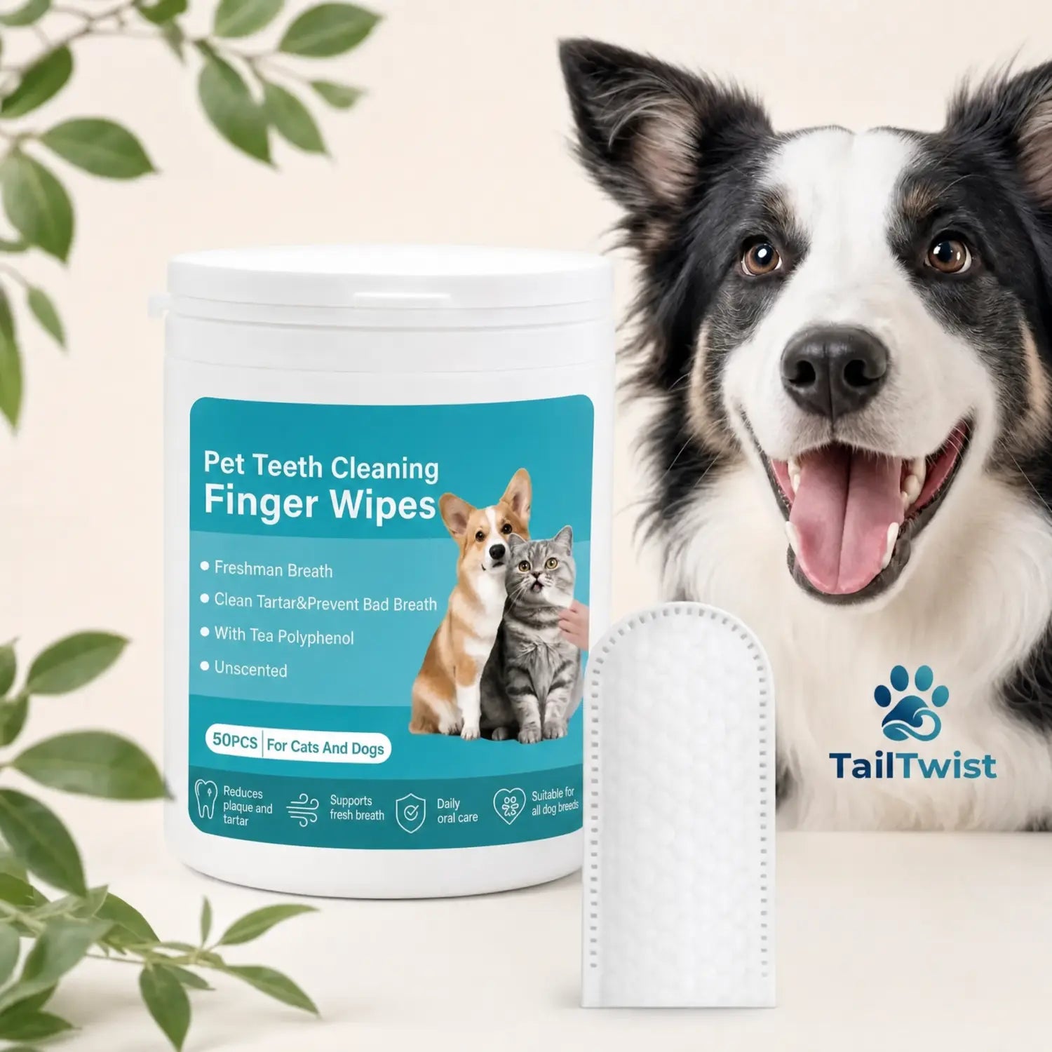 DentalWipes™ shown with a dog